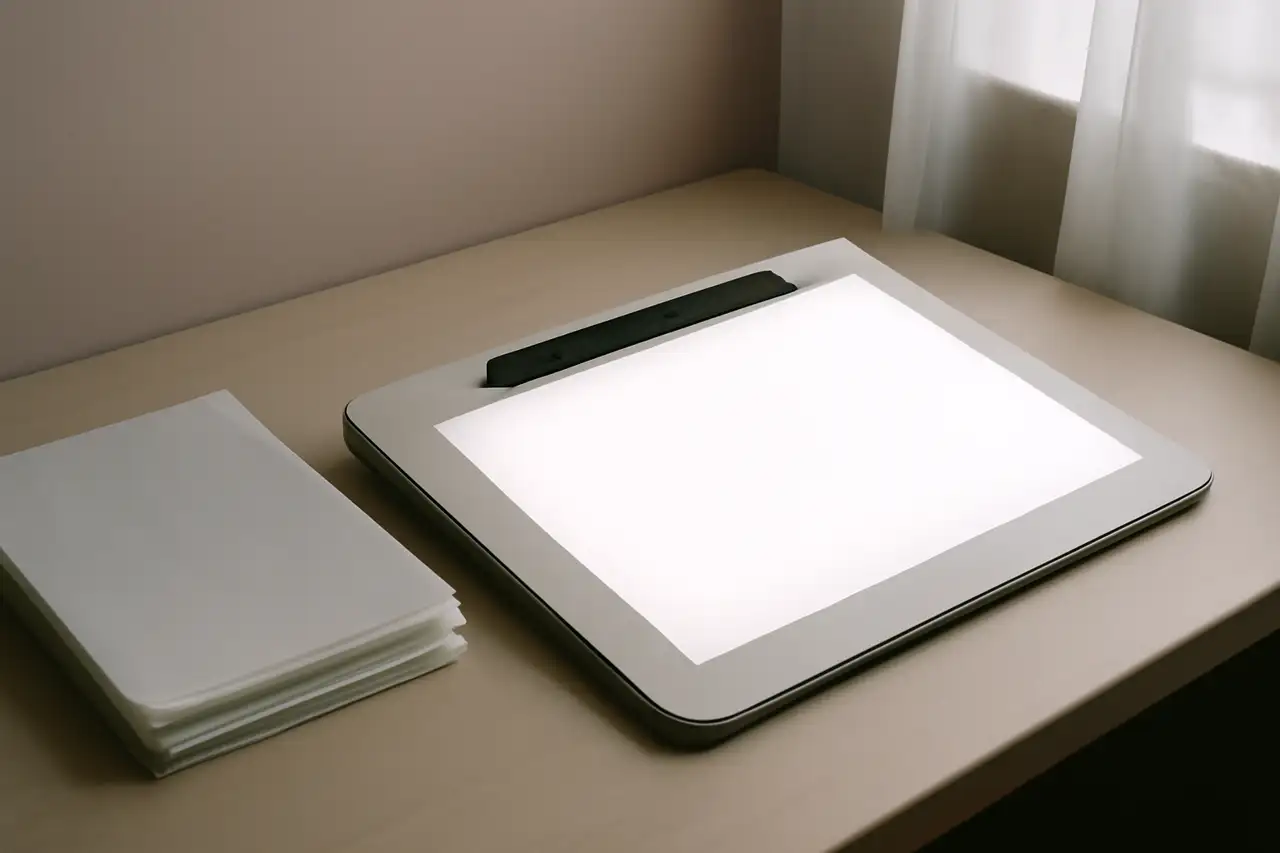 Leerer Leuchttisch mit unbeschriebenem Papier